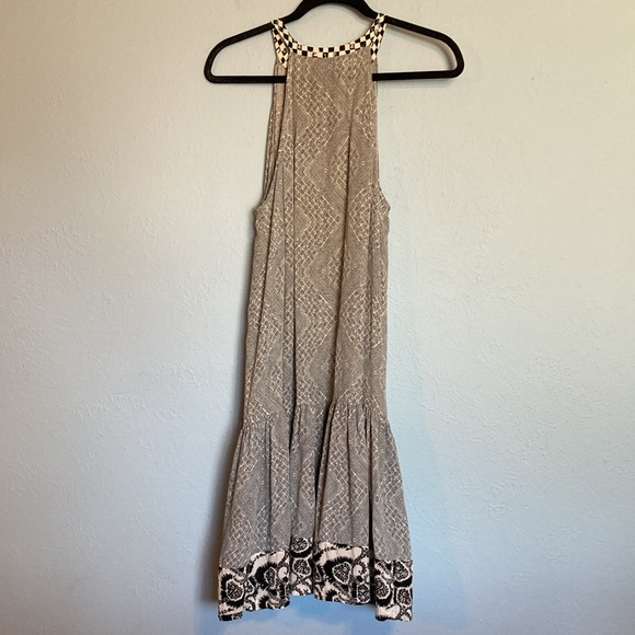 A.L.C. Womens Size M Black White High Neck Sleeveless 100% Silk Drop Waist Dress - Picture 5 of 11